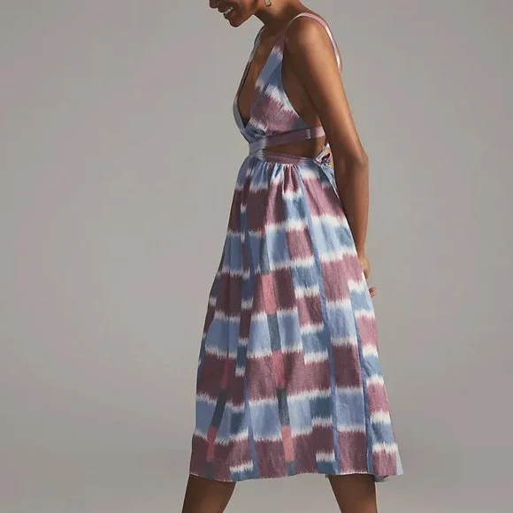 Anthropologie Deep-V Tie Back Midi Dress - Picture 3 of 5